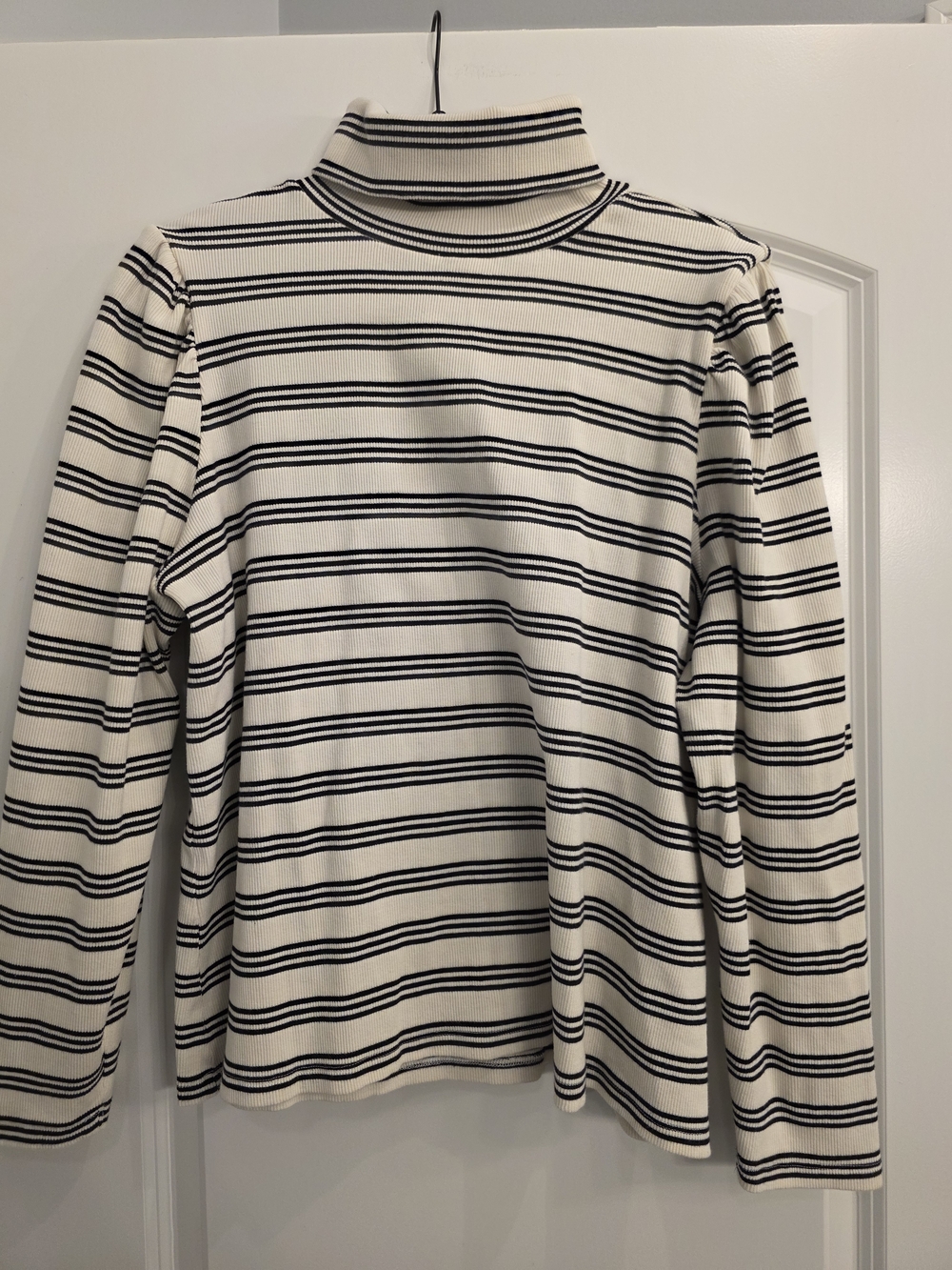 Striped Cream and Black Turtleneck Ribbed Sweater
